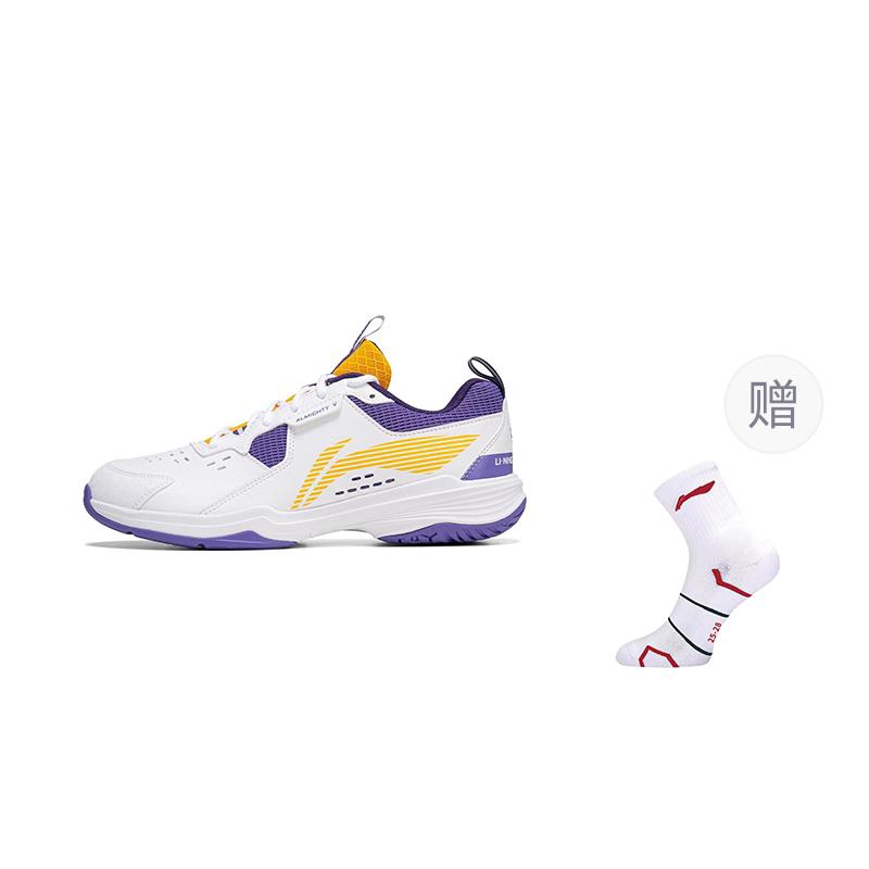 Li Ning Ace V Коллекция Амортизация Скольжение Устойчивость к истиранию Низкие Бадминтонные Кроссовки Унисекс Белый Фиолетовый AYTT001-4
