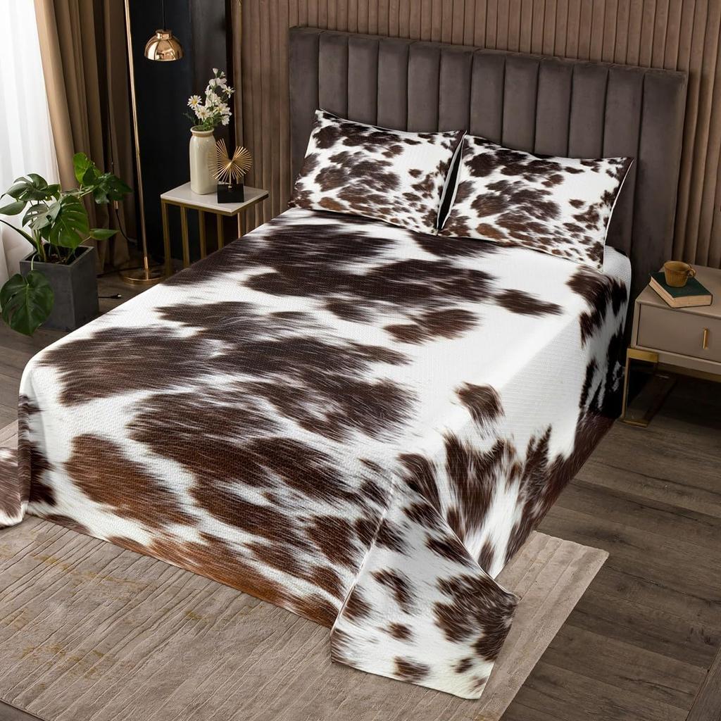 Комплект покрывала из коровьей шкуры Ферма Животное Мех Покрывало Квин/Двуспальный для Спальни Мальчика Девочки 2/3 шт. Западный Рустикальный Ковбой Фермерский Дом Комплект Лоскутного Одеяла