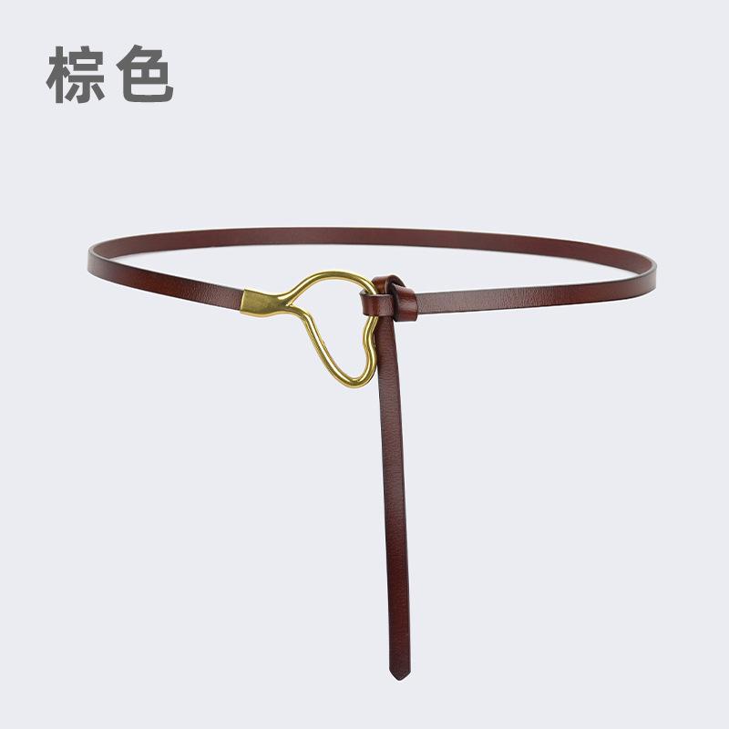 Женский кожаный ремень с узлом и украшением из классической рубашки, простой тонкий пояс из натуральной воловьей кожи, модный