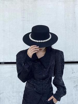 Ins Chic Winter Wool Felt Cool Hand Selarge Pearls Lady Fedora Cap Womens Casual Panama Jazz Hat