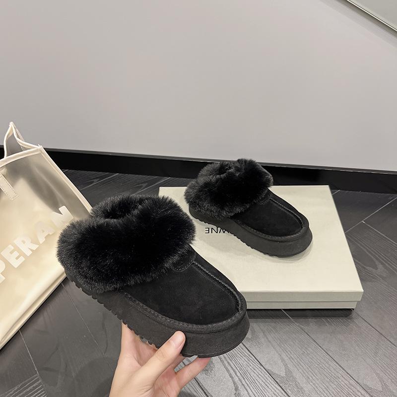 Женские тапочки из натуральной кожи и меха 2024 года — новые зимние ботинки на толстой подошве с застежкой-молнией сверху, нескользящей плоской подошвой.