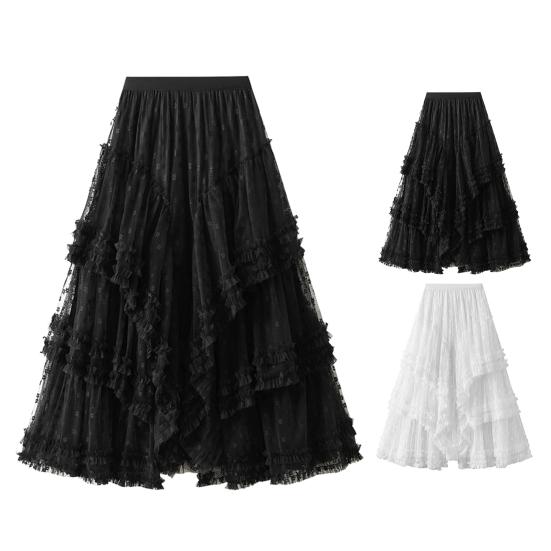 Женская юбка-торт, эластичная, с высокой талией, асимметричная, жаккардовая, фатиновая юбка, однотонная