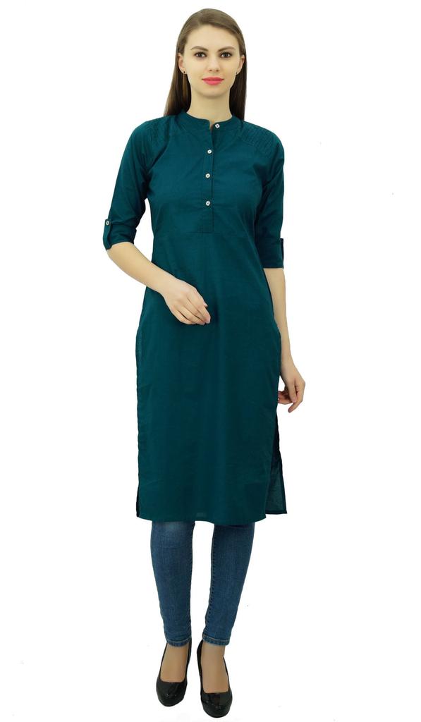 Phagun Cotton Plain Kurti Tunic Mandarin Collar Ethnic Casual Kurta Blouse
