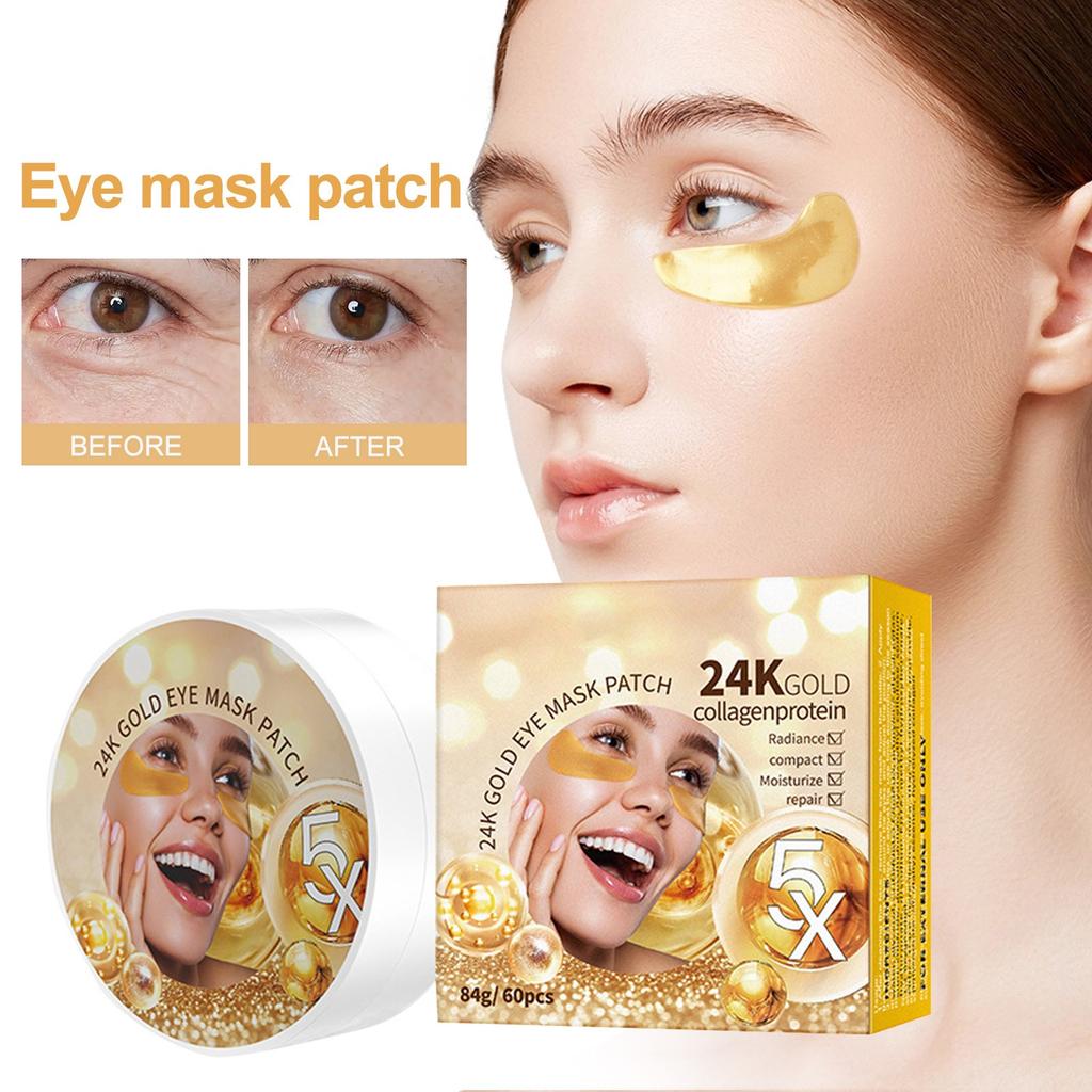 Увлажняющие повязки для глаз Подушечки для глаз 60 шт. Подушечки для глаз 24k Коллагеновая маска для глаз Увлажняющая маска для удаления темных кругов Уменьшение тонких линий и морщин, 10 мл