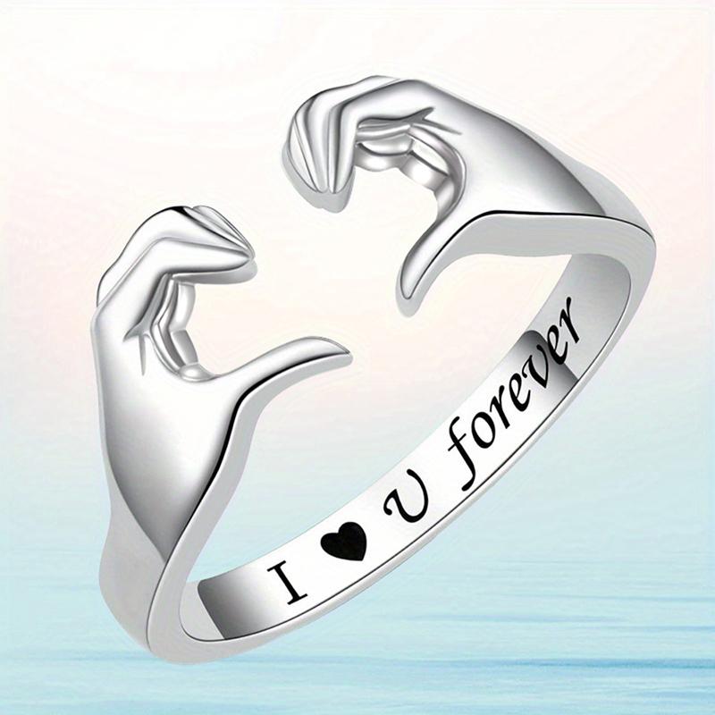 Huitan Special Hand Gesture Heart Opening Ring for Women Party Finger Accessories Romantic Metal Jewelry for Lady Wedding GiftGood product