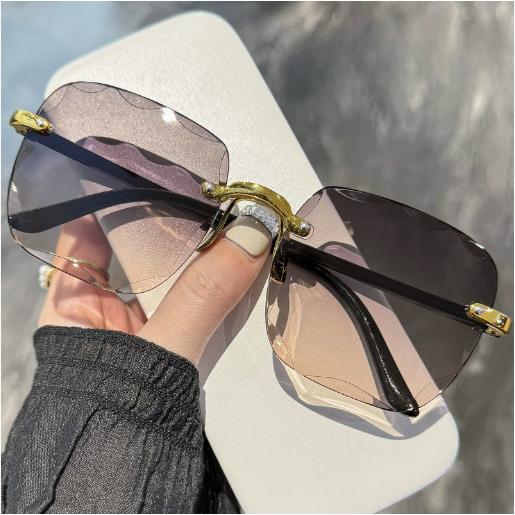 Quality Square-shaped Sun Glasses Woman Stylish Rimless Gradient Sun Glasses Brand Designer Sun Glasses for Ladies