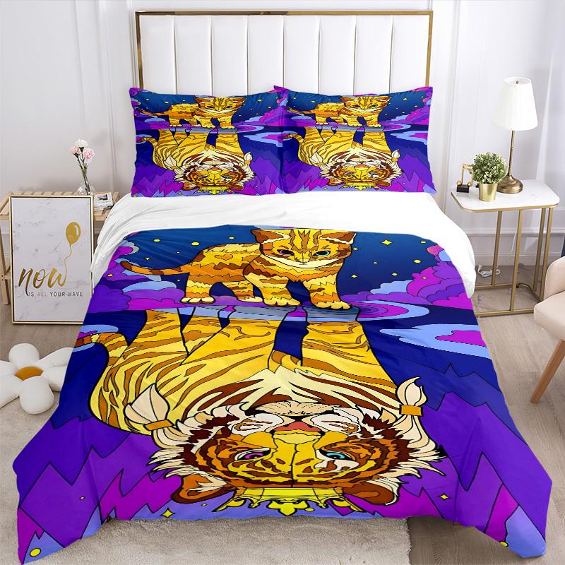 3pcs Tiger Cat Print Duvet Cover Set -Includes 1 Duvet Cover and 2 Pillowcases, No Quilt Core, All-Season Home Decor yy251111142