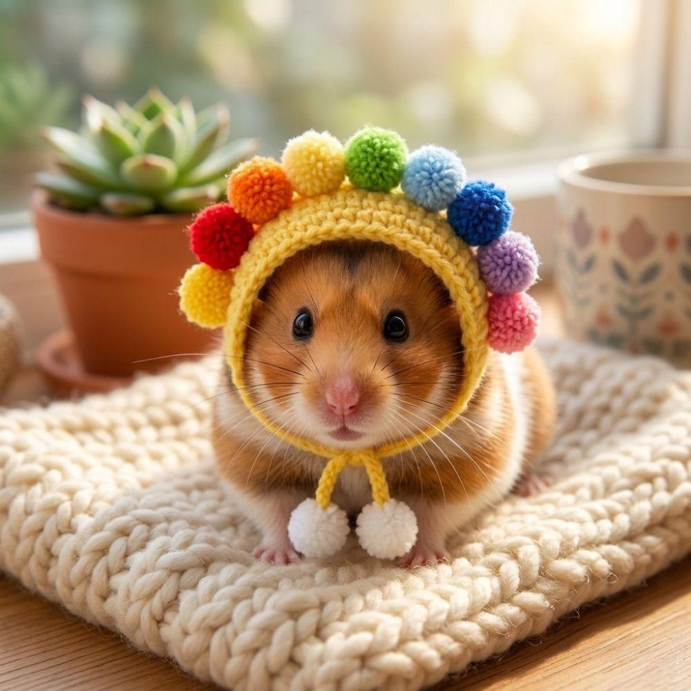 Adjustable Ties Guinea Pig Costume Hat Sunflower Hamster Knitted Hat Pet Gathering