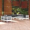 9 piece Garden Lounge Set with Cushions White Solid Pine Wood