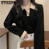 Knitwear Spring and Autumn Thin Models Lapel Positive Shoulder Tops Female Polo Shirt Thin Hundred Ins Long-sleeved Inner Take Tops