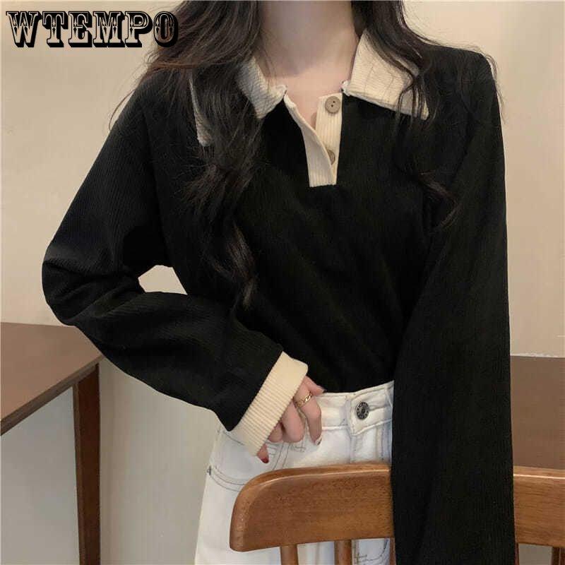 Knitwear Spring and Autumn Thin Models Lapel Positive Shoulder Tops Female Polo Shirt Thin Hundred Ins Long-sleeved Inner Take Tops