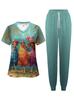Leopard print print women's V-neck nursing suit, summer new casual suit, light and comfortable