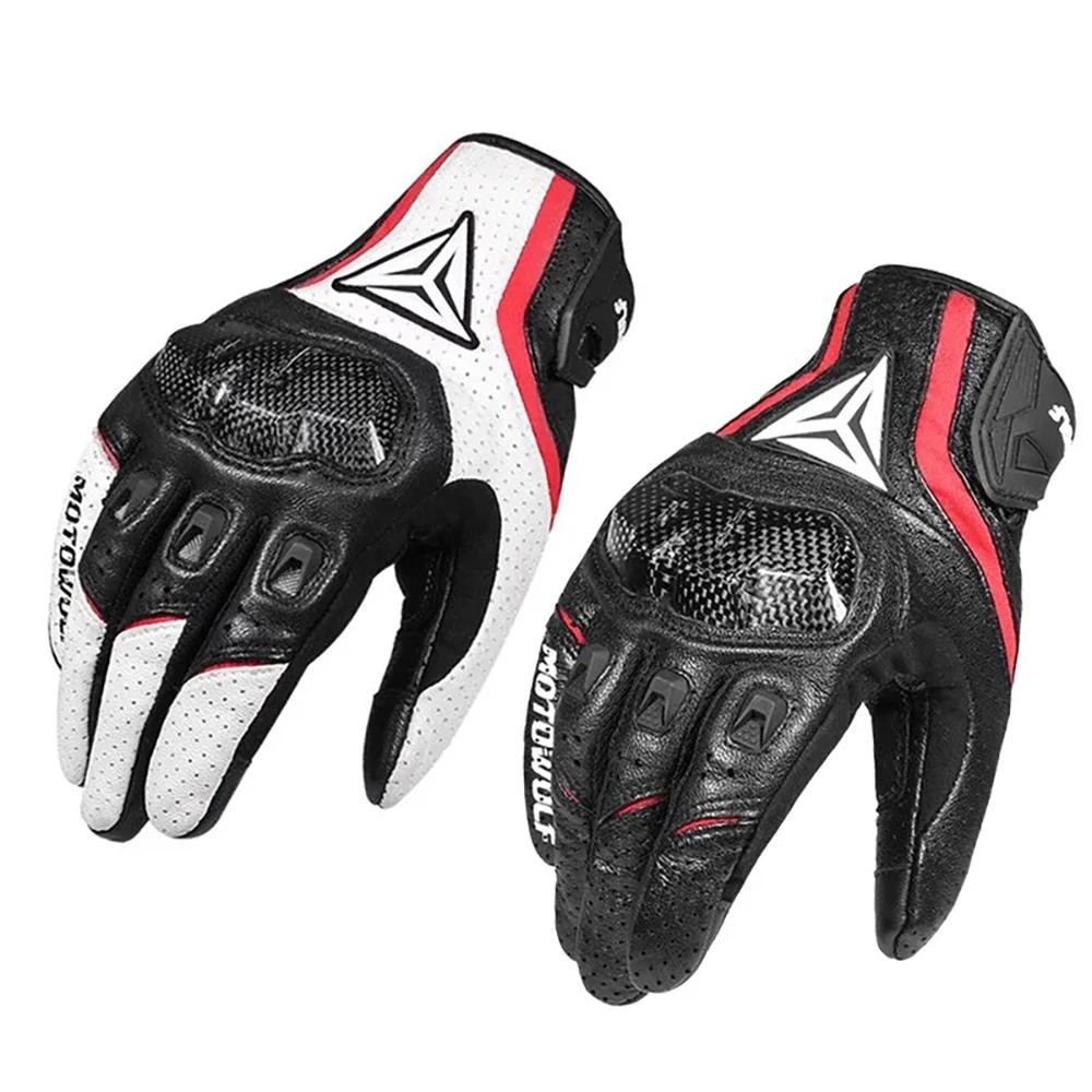 Motorcycle Protect Leather Unisex Moto Touch Screen Breathable Motocross Riding Winter Fall Spring Protective Full Finger Gloves