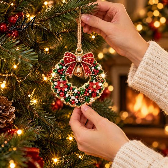Christmas Home Decor Crafting Faux Pearl Art DIY Kit, Make 10Pcs Hanging Ornaments, Festive Tree Decorations Rhinestone Ornaments Craft Kit