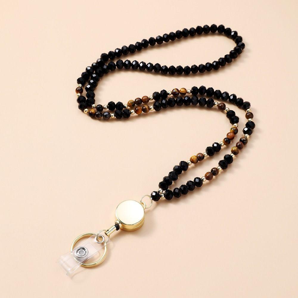 Fashion Crystal Beads Lanyard for ID Badges Natural Badge Card Holder  Nurse Accessories