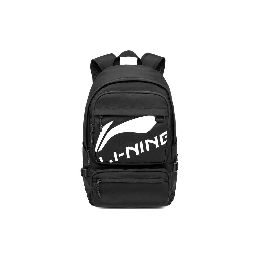 Li Ning Sports Lifestyle Series Fashion Eco-Friendly Zipper Logo Print Polyester Sports Backpack Unisex Backpack Black ABSU181-1
