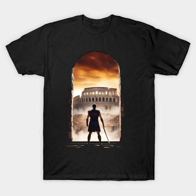 Asian Size Men Print T-shirt Gladiator No-Cut Heat Transfer Print Cotton Tshirt