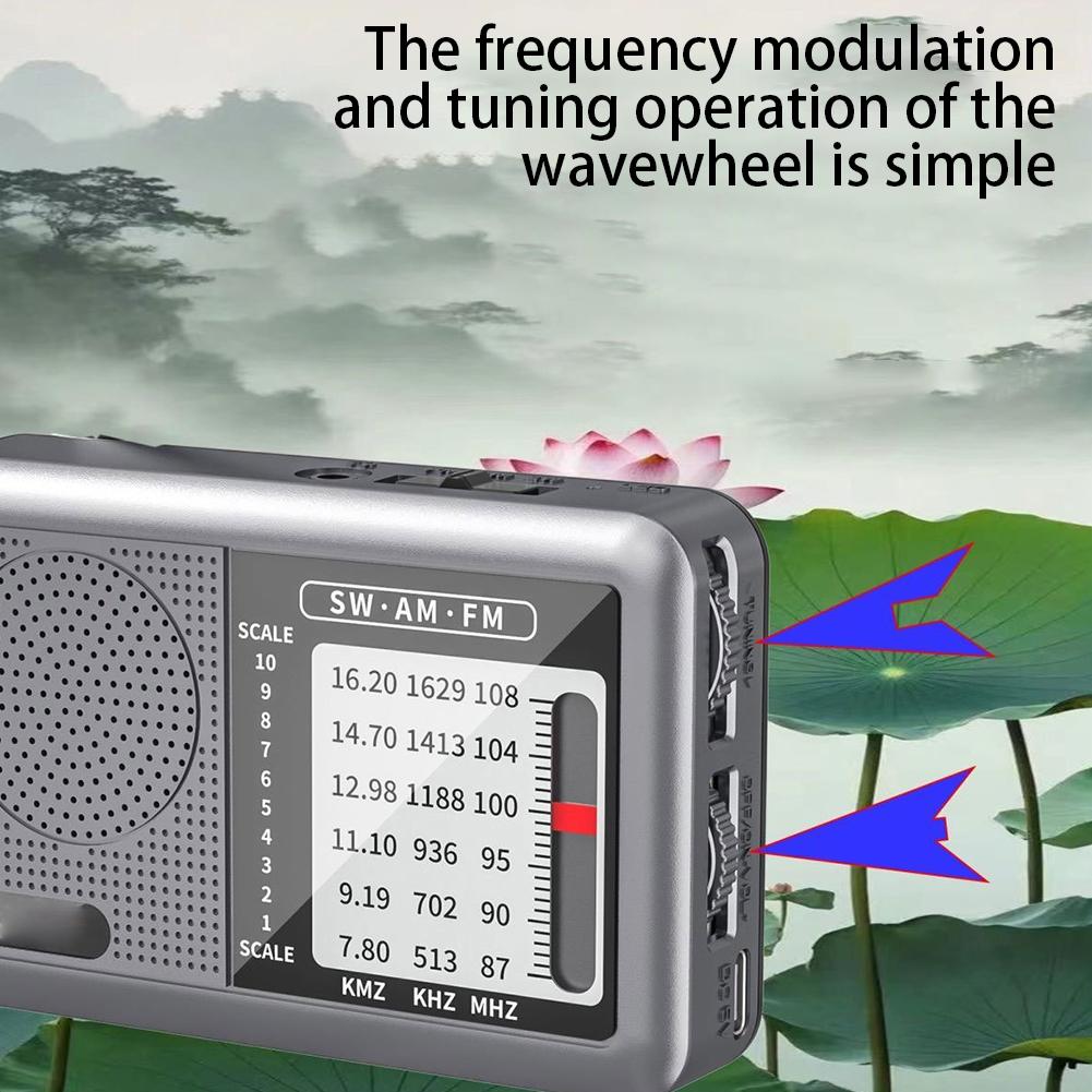 Mini FM Radio Rechargeable Full Band Receiver with Earphone Jack Broadcast Radio 360 Degree Rotating Antenna for Indoor Outdoor