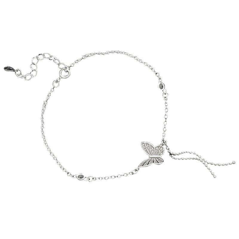 Pure Silver S925 Silver Round Bead Chain Bracelet, Super Fairy Pastoral Style, Sweet Temperament, Zircon Inlaid Butterfly Tassel Bracelet for Women
