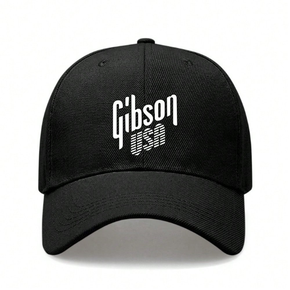 [Черная бейсболка] Унисекс с принтом «Gibson USA», полиэстер, регулируемая, дышащая, легкая, повседневная, уличная одежда, для ежедневного ношения, бейсболка