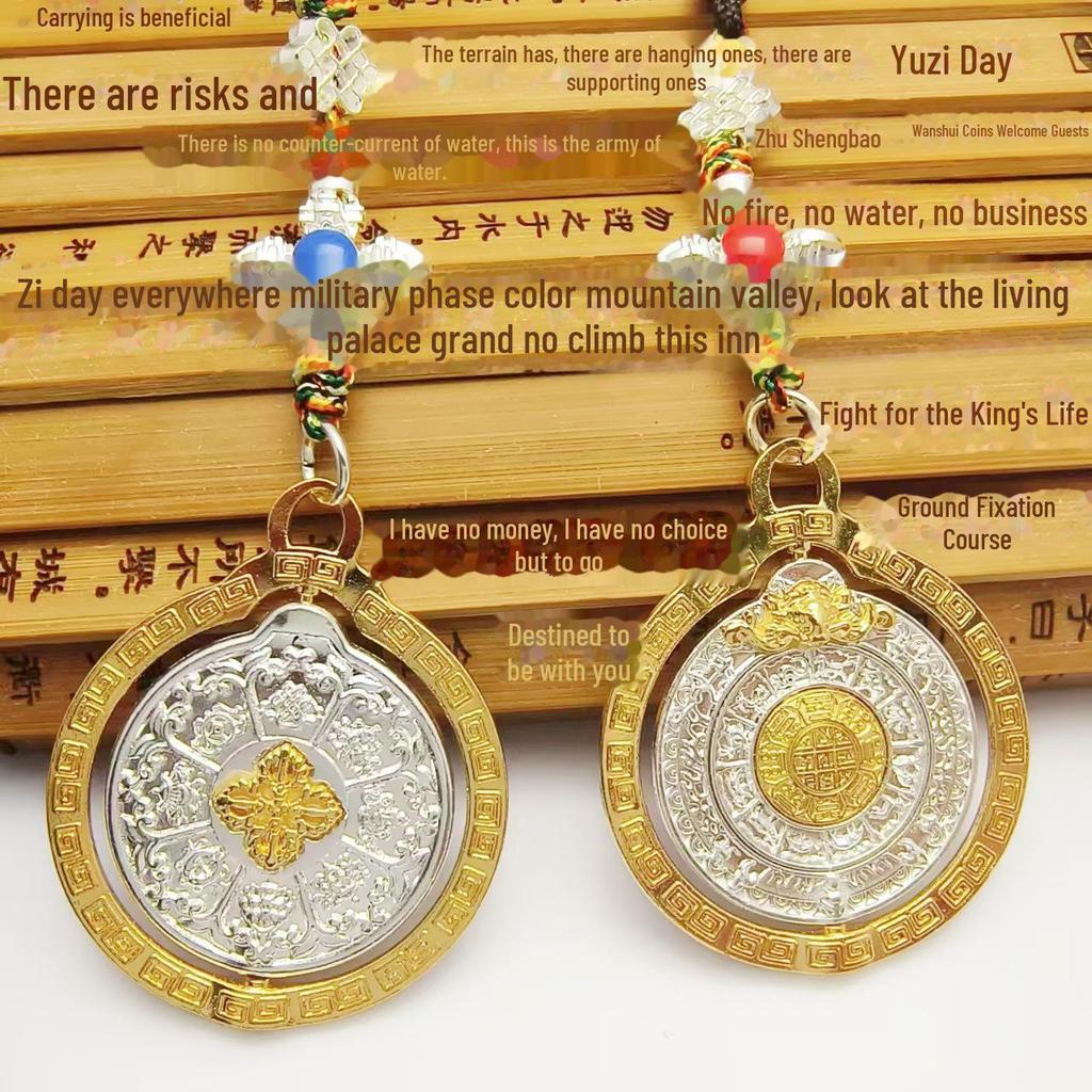 Retro Ethnic Tibetan Rotating Lotus Bell Pendant - Nine Palace Diamond Design for Scenic Tourism and Car Decoration