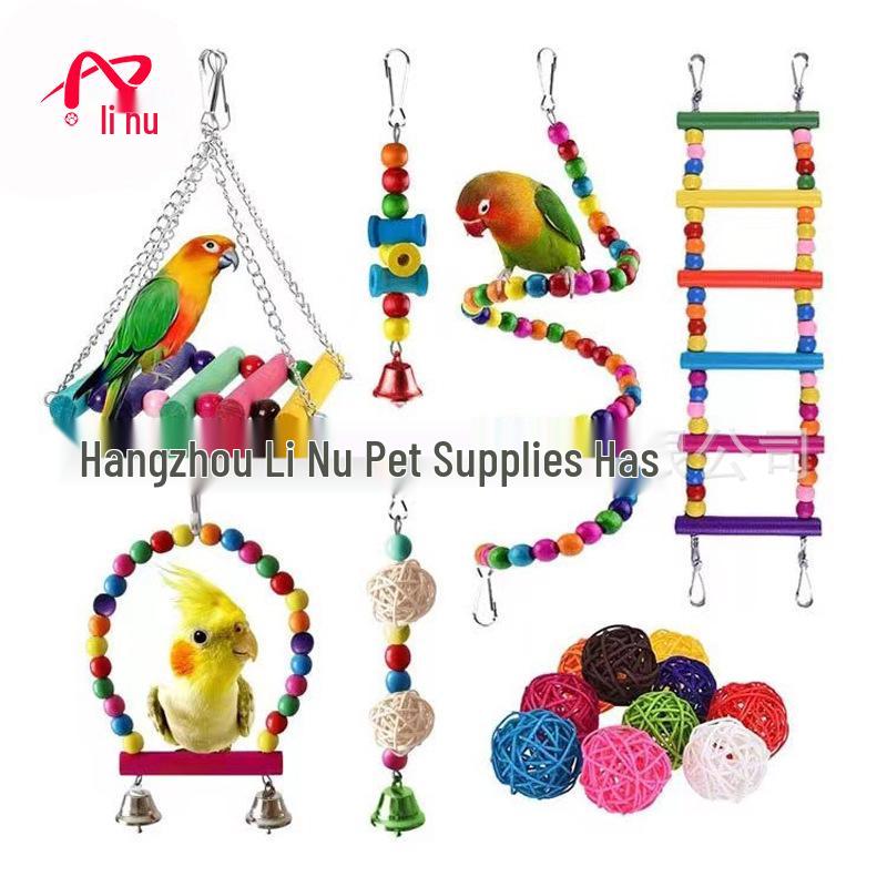 Parrot Cloud Ladder Swing & Perch: Bird Cage Accessories with Mirror, Bridge & Hanging Ring