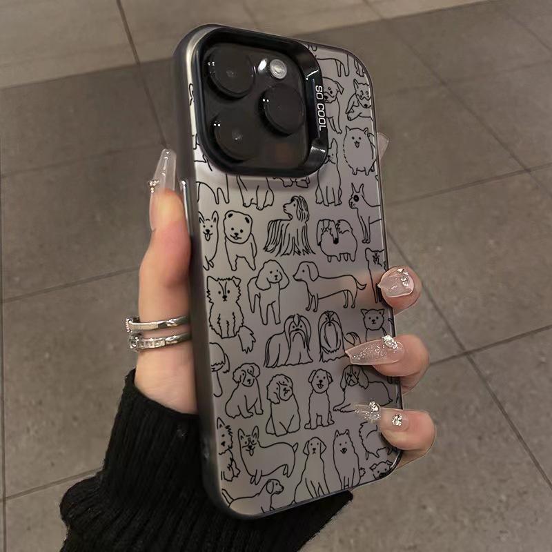 Cute Doodle Dog Line Art Pattern Design Protective Cover for iPhone 17 16 15 14 13 12 11 16E Series Pro Max Plus