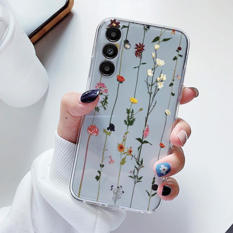 Прозрачный чехол для Samsung Galaxy A24 A17 A16 A56 A55 A54 A06 4G Чехол Мультяшные цветы Мягкий Прозрачный Ударопрочный Funda Лицевая крышка Capa