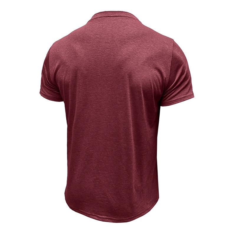 Summer Men's Henry Collar T-Shirts Solid Color Short Sleeve Tees Tops Men