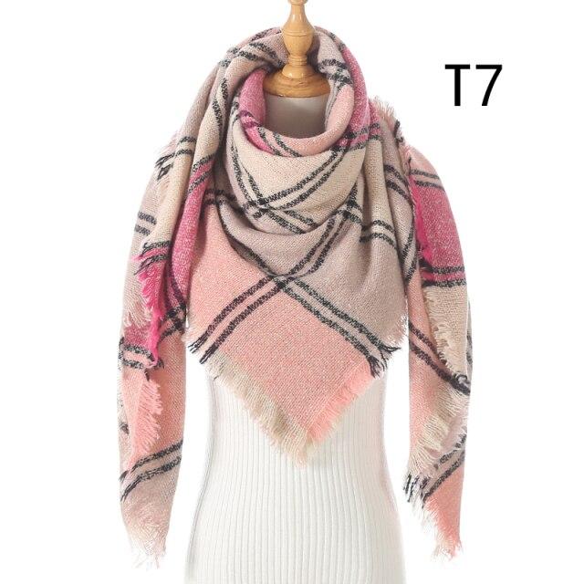Новинка 2020 года, зимний вязаный шарф, кашемир, пашмина, женские теплые шейные шарфы, шали, клетчатые накидки, треугольные палантины, женская бандана