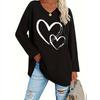 Plus Size Women' S Clothing Black Printed Heart Top Casual V Neck Long Sleeve Top