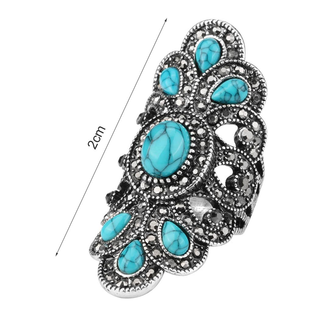 BLUELANS RINGS Винтажное объемное женское кольцо инкрустированное бирюзой и горным хрусталем