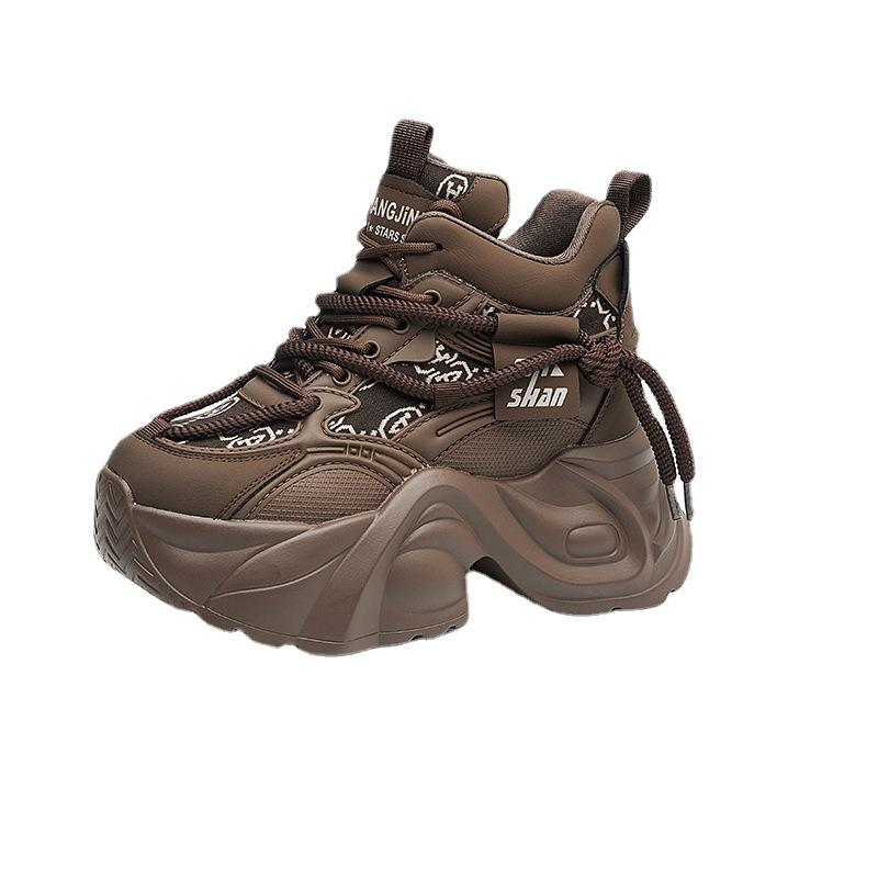 Leather Inner Height Increase 8cm Dad Shoes Women's 2025 Spring and Autumn New Thick-soled Height Increase Versatile Casual Velvet Sports Shoes