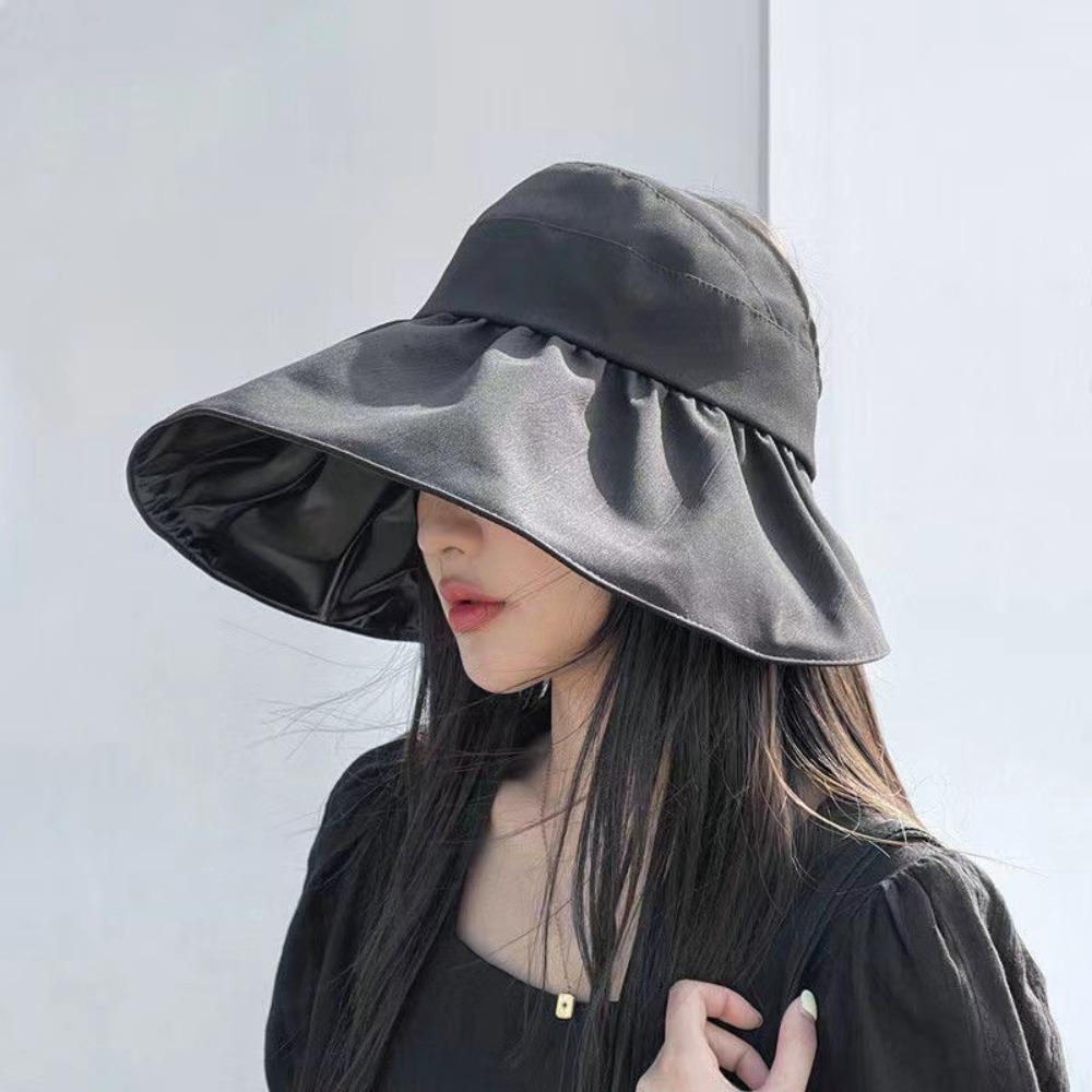 Sunscreen Black Vinyl Sunshade Hat UV Protection Empty Top Hats Retro Sun Protection Cap Travel