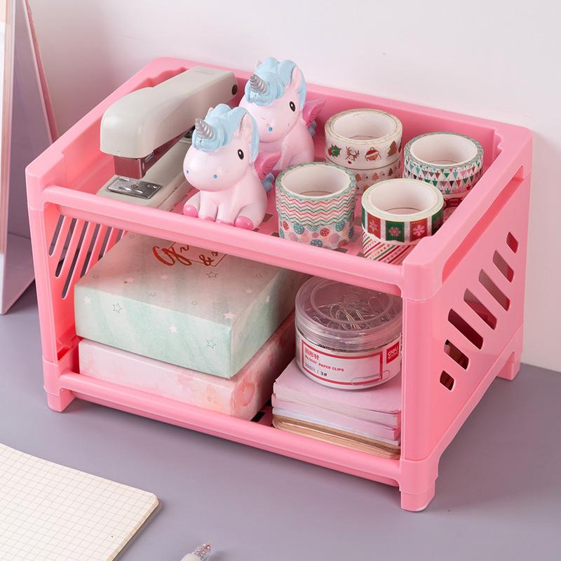 1PC PP Desktop Double Layer Storage Rack Rectangular Organizing