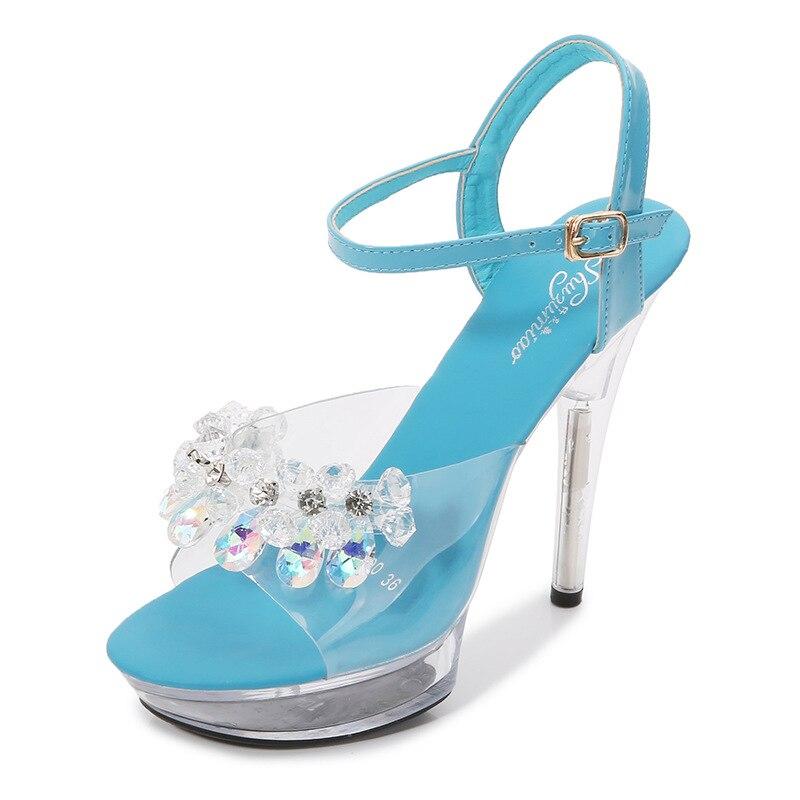 Woman Transparent Super High Heel Summer Female Waterproof Water Drill Sexy Fairy Stiletto Sandals 15cm Heel 5cm Platfrom LFD
