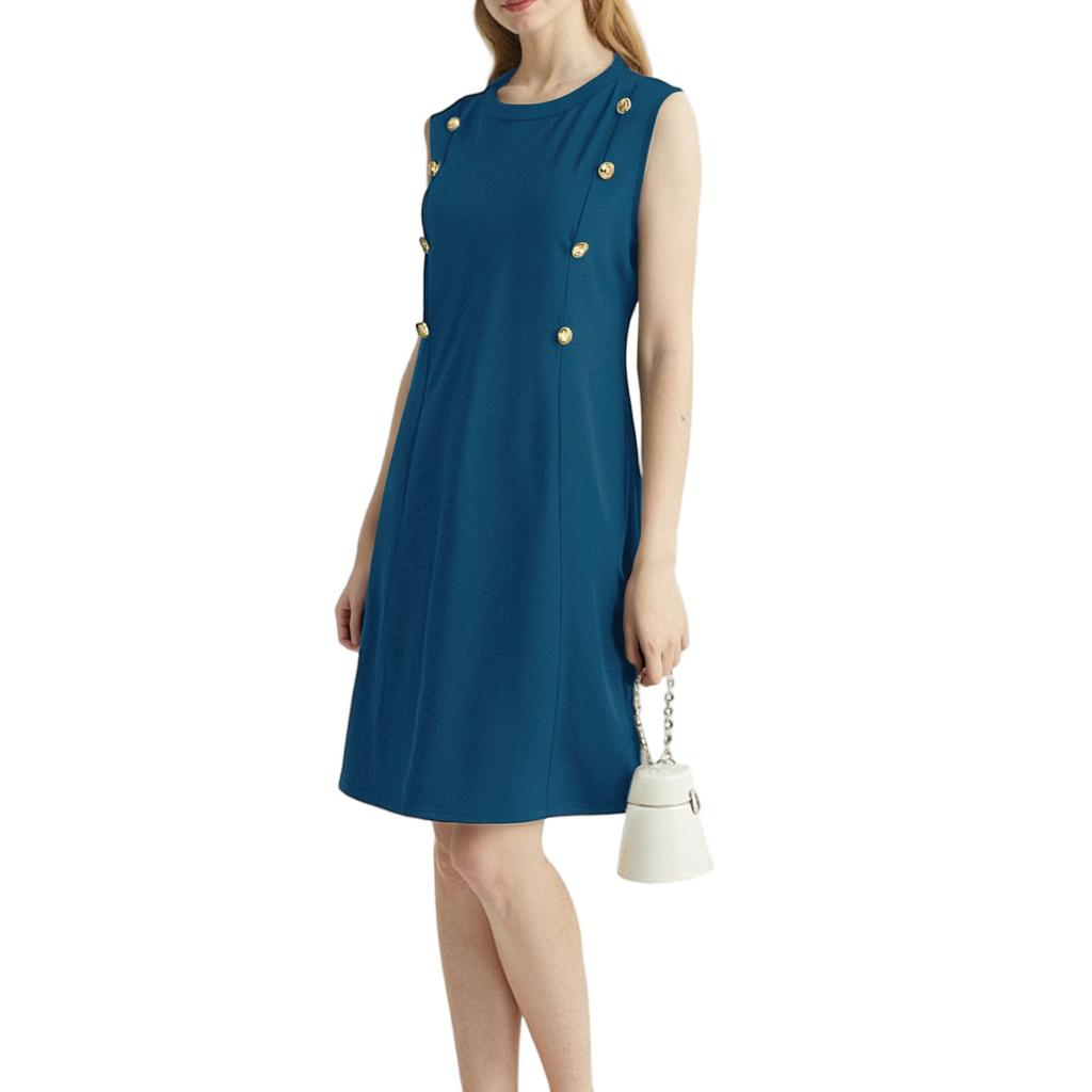 Женское модное повседневное двубортное платье без рукавов с круглым вырезом и потайной молнией