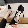 Fashion 2024 New WomenAutumn Pumps Evening Party High Heels Ladies Pointed Toe Nude Leather Black Suede Gold Patent Leather Strappy