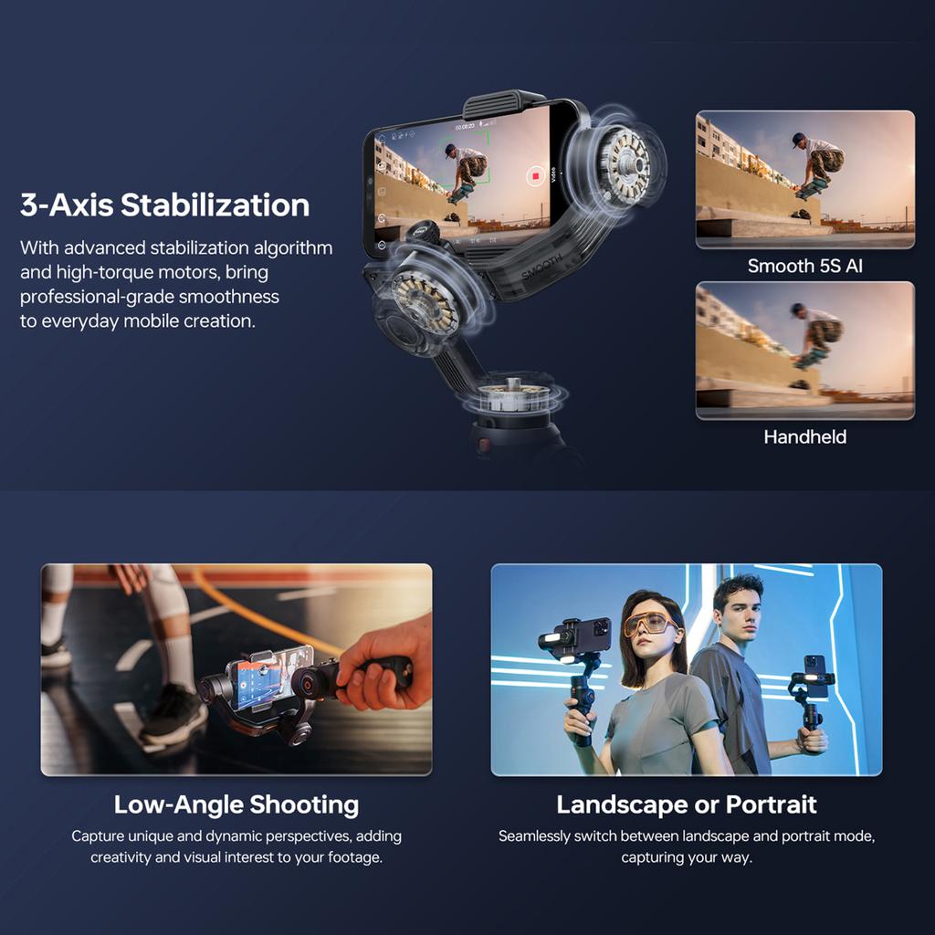 Zhiyun SMOOTH 5S AI ручной 3-осевой стабилизатор для телефона Vlog Gimbal Anti Shake Встроенный светодиод