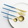 4Pcs Pink Gold Dinnerware Set Blue Gold Matte Cutlery Set Stainless Steel Tableware Set Fork Knife Spoon Silverware Flatware Set