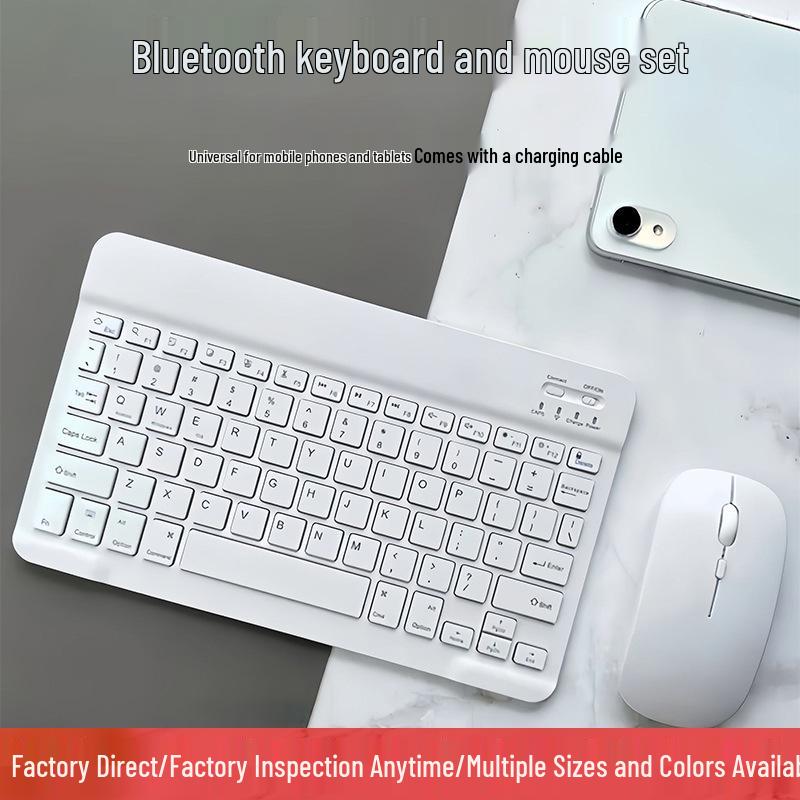 Universal Wireless Bluetooth Keyboard & Silent Rechargeable Mouse Set for iPad, Tablet, and Phone