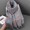 Autumn and winter cross-striped double-sided fringed scarf shawl dual-purpose couple's warm and advanced sense thickened scarf women