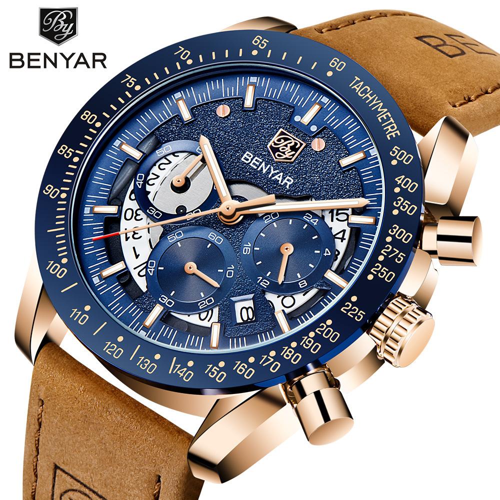 BENYAR BY-5120 Men Sport Quartz Watch Chronograph Calendar Luxury Waterproof Military Business Wristwatch Men Clock Reloj Hombre