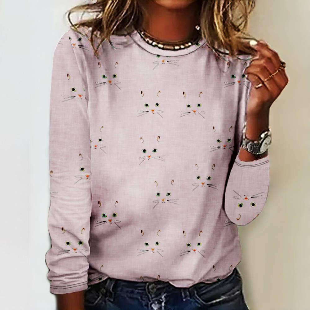 Women's Long Sleeves T-shirts Fall/Winter New Cute Bee Print Tees Fashion Trend O-neck Tops Casual Loose Cotton Women Clothing