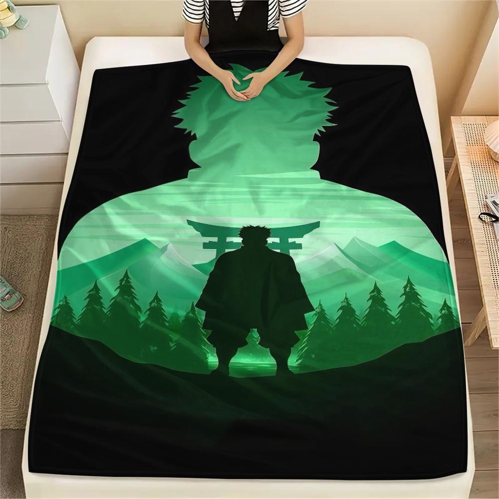 1PC Demon Slayer Black Patterned Flannel Blanket Suitable For All Seasons For Home Decor Warmth And Comfort Gifts Holiday Present