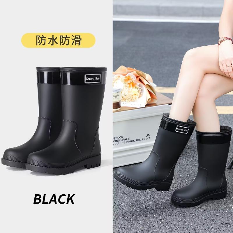 Extra high rain shoes women's water shoes fashion wear waterproof and velvet warm adult rainforest hiking non-slip rubber rain boots