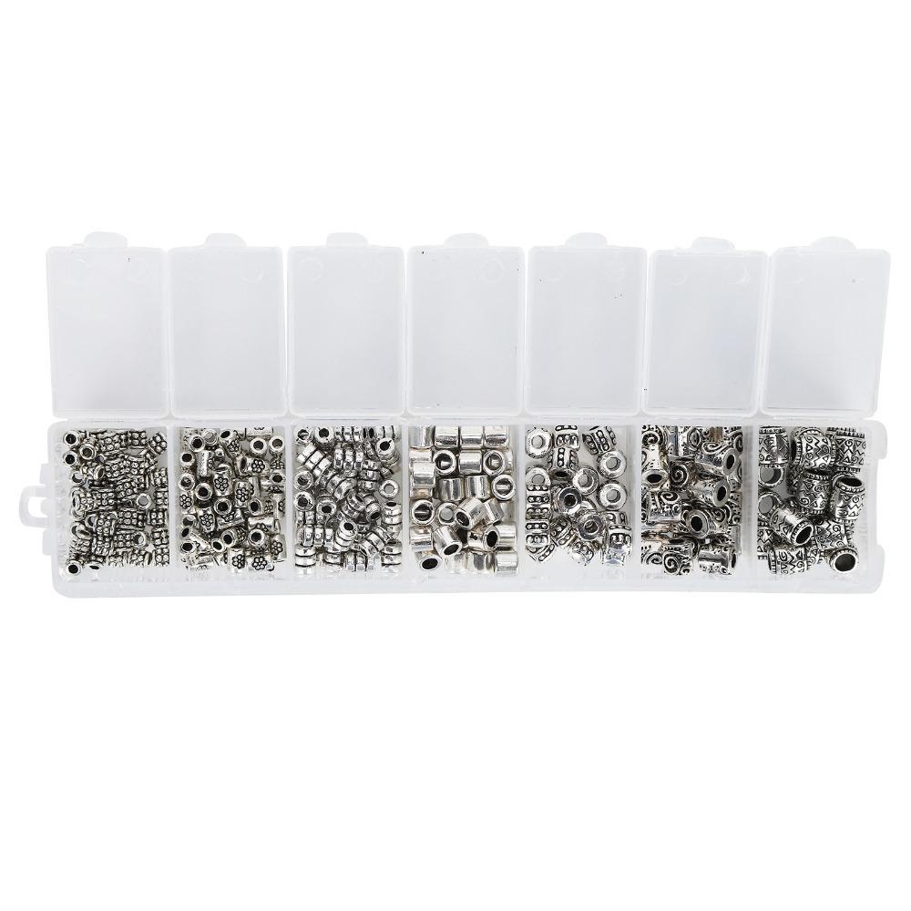 260pcs Jewelry Accessories Antique Spacer Bead Alloy Tube Spacer Bead Kit Silver Metal Spacer Bead Jewelry Making
