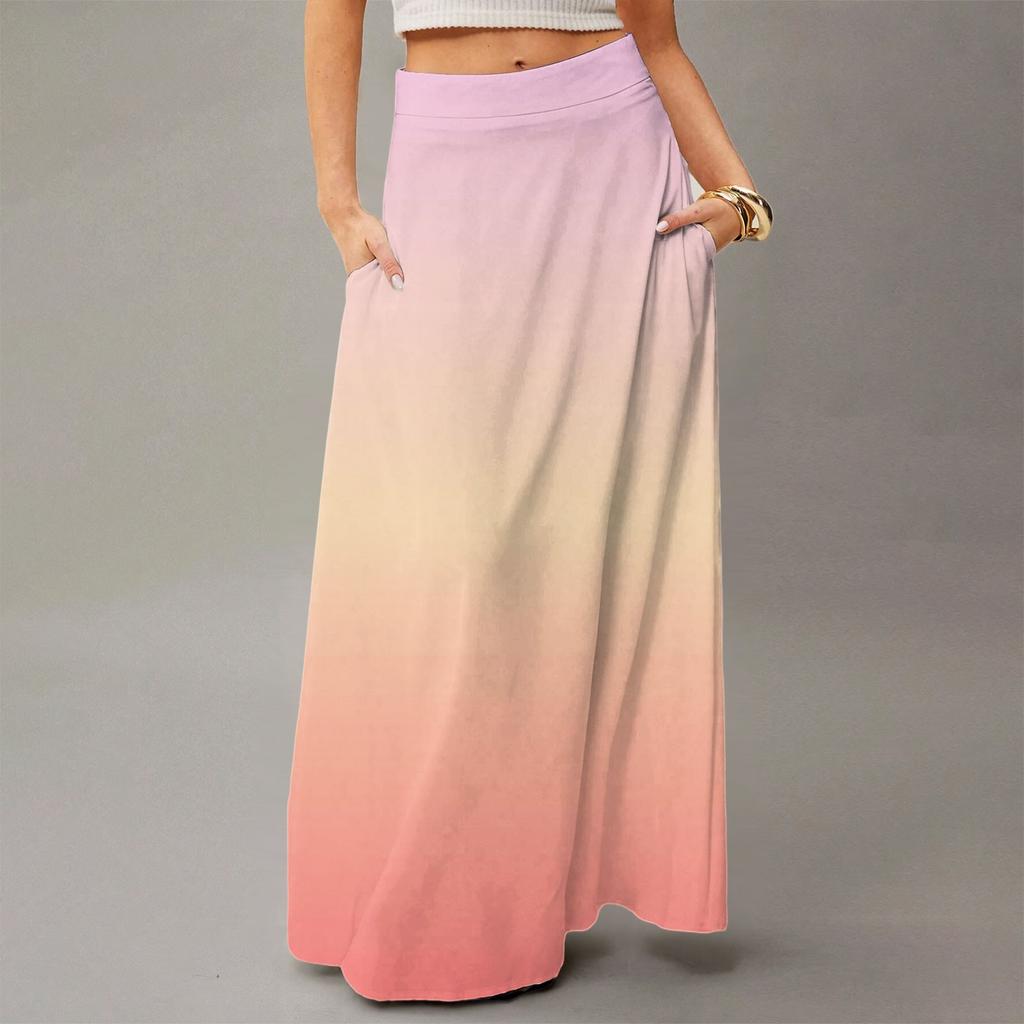 Женская повседневная складная юбка-макси с градиентным принтом, высокой талией и карманом, с драпировкой