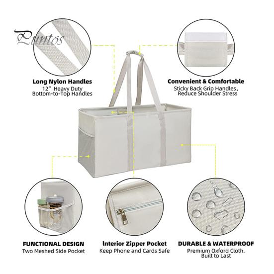 Многоразовая сумка для продуктов, складная хозяйственная сумка для покупок, вместительная, застежка-молния, водонепроницаемая, многофункциональная сумка-тоут с сетчатыми карманами