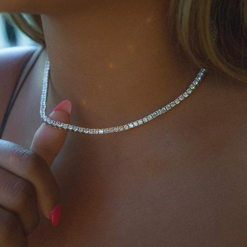 4mm Iced Out Bling Cz Tennis Necklace for Women Hip Hop 5A Cubic Zirconia Luxury Elegant Choker Wedding Engagement Jewelry